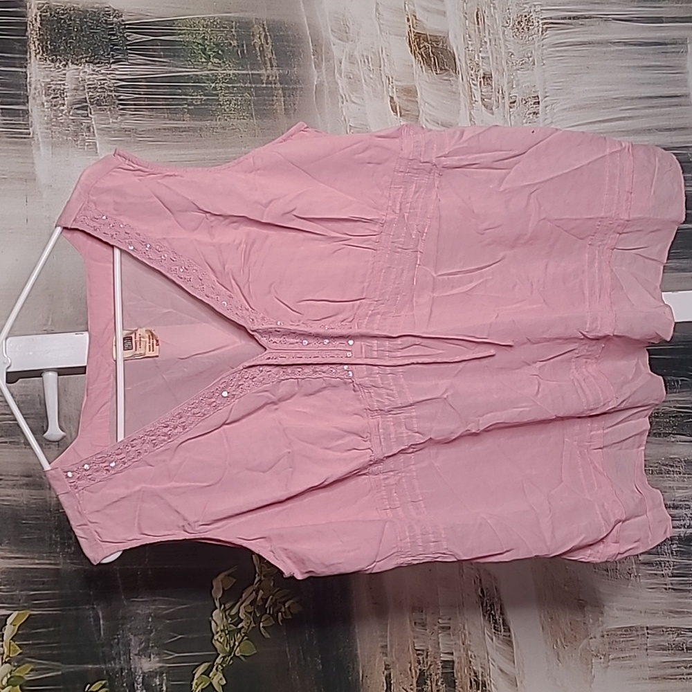 Faded Glory Womens 16W lightweight pink sleeveless casual blouse sparkly